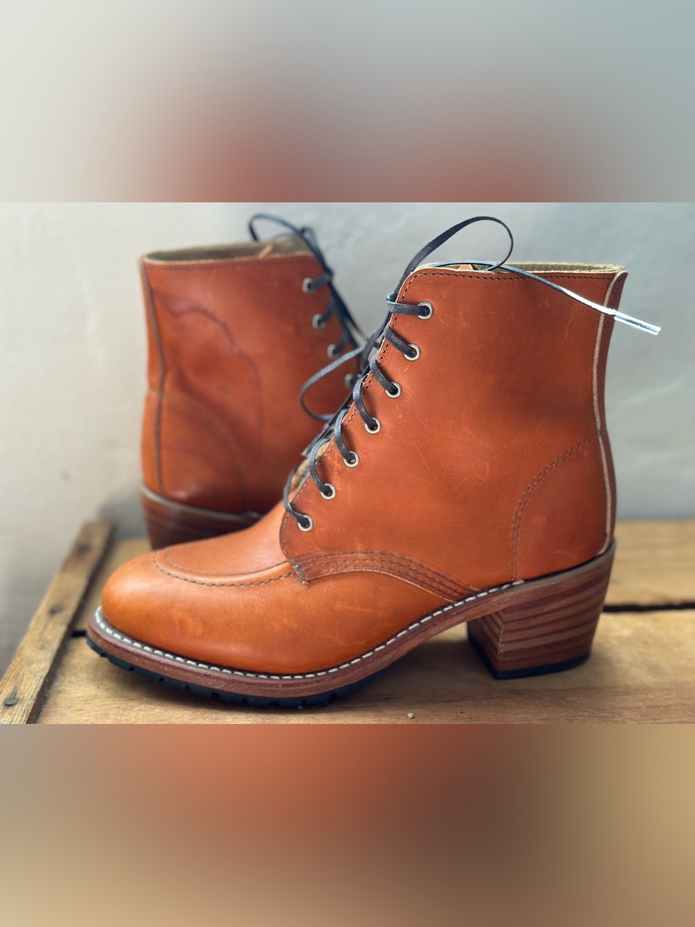 Red Wing Shoes Clara Heritage Cognac Leather Lace-Up Heeled Ankle Boots - Picture 5 of 13